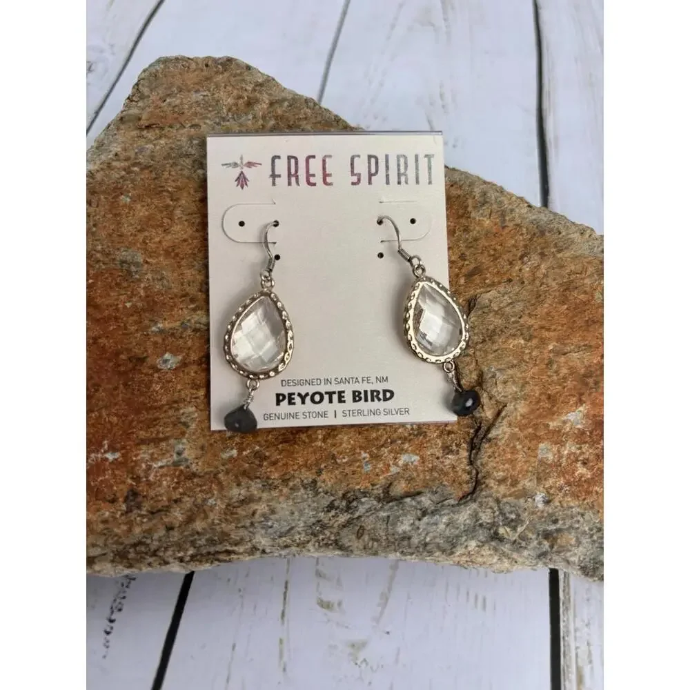 Peyote Bird Sterling Silver‎ Teardrop Quartzite Labradorite Dangle Earrings J049